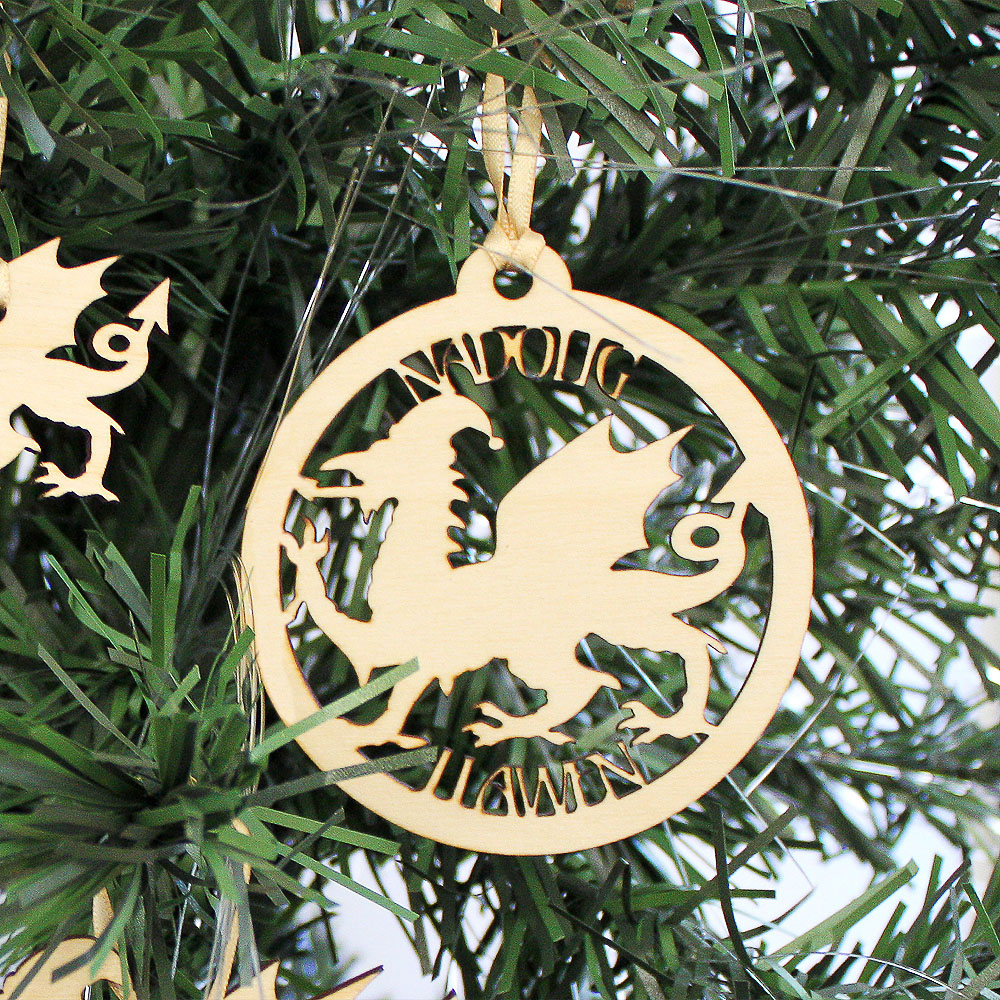 Wooden Welsh Dragon Baubles